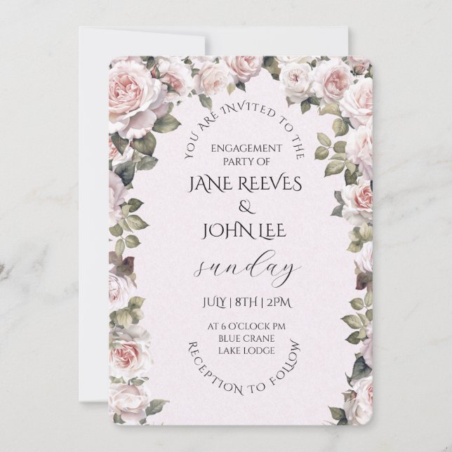 Invitación Fiesta de compromiso floral acuarela rosada (Anverso)