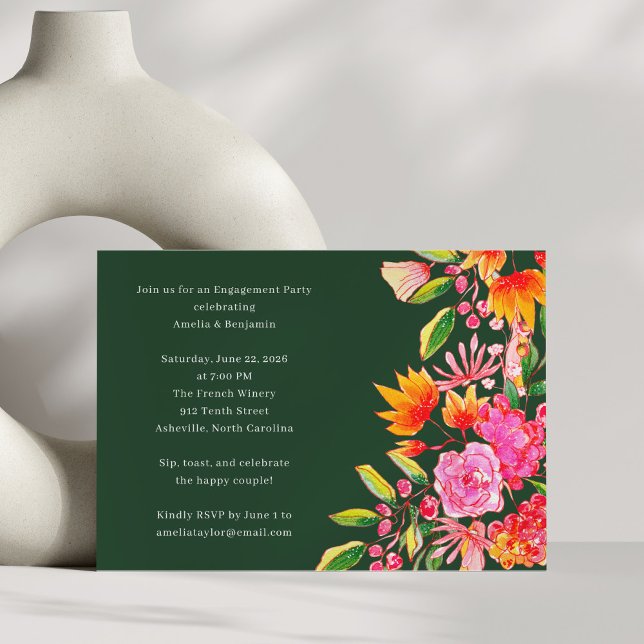 Invitación Fiesta de compromiso floral acuarela verde rosa (Subido por el creador)