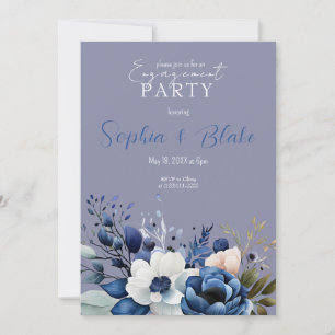 Invitación Fiesta de compromiso floral azul, blanco y verde