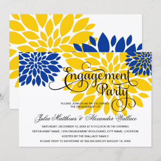 Invitación Fiesta de Compromiso Floral Azul Real Dorado