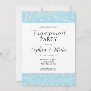 Invitación Fiesta de Compromiso Floral Azul y Blanco Moderno
