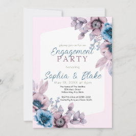 Invitación Fiesta de Compromiso Floral Azul y Rosa