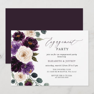 Invitación Fiesta de Compromiso Floral Berenjena Marfil Morad