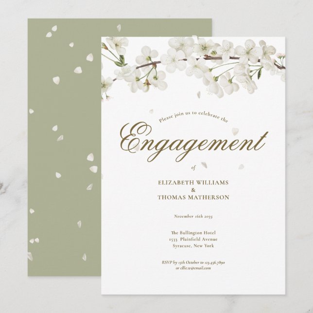 Invitación Fiesta de compromiso floral Blanca Flor (Anverso / Reverso)