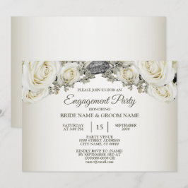Invitación Fiesta de Compromiso Floral Blanco Verde Beige