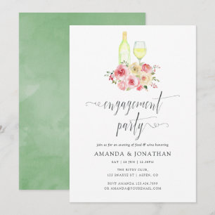Invitación Fiesta de compromiso floral Blush & Sage cata de v