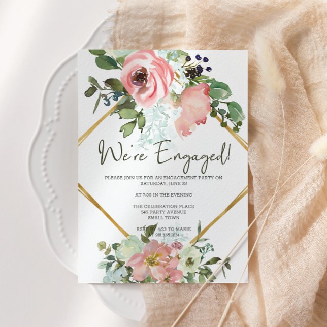 Invitación Fiesta de compromiso floral Blush y cascarón de hu (Subido por el creador)