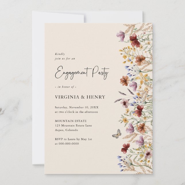 Invitación Fiesta de Compromiso Floral Boho (Anverso)