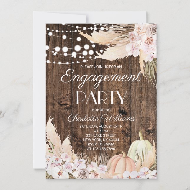Invitación Fiesta de compromiso floral boho de otoño rústico (Anverso)
