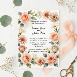Invitación Fiesta de compromiso floral botánico de acuarela d