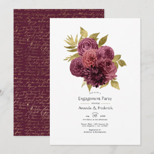 Invitación Fiesta de compromiso floral burgundy y dorado