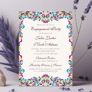 Invitación Fiesta de Compromiso Floral Caprichosa Magenta Azu