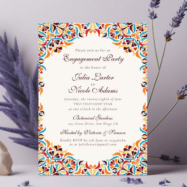 Invitación Fiesta de compromiso floral caprichosa naranja tea (Subido por el creador)
