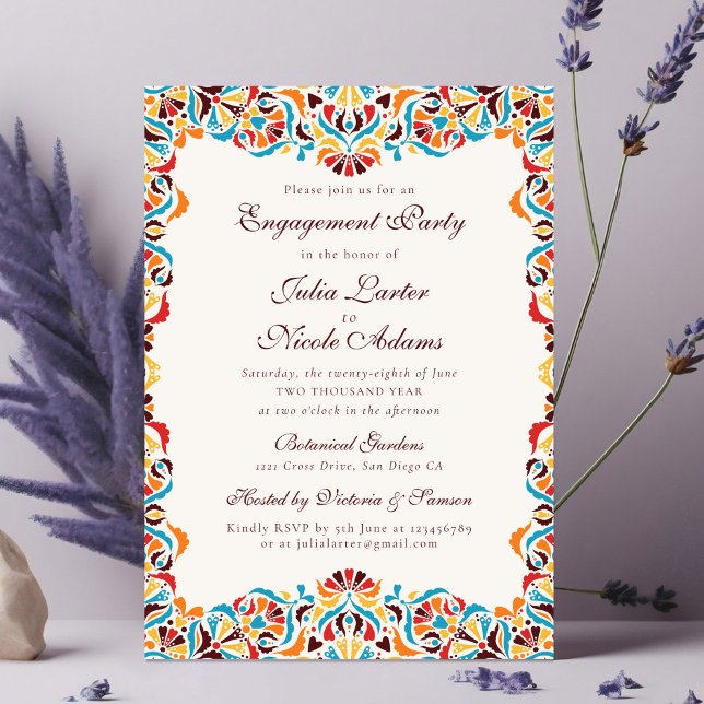 Invitación Fiesta de compromiso floral caprichosa naranja tea (Subido por el creador)