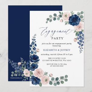 Invitación Fiesta de compromiso floral con vegetación en azul