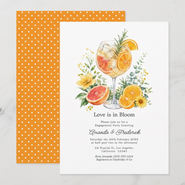 Invitación Fiesta de compromiso floral de cóctel de cítricos  (Anverso / Reverso)