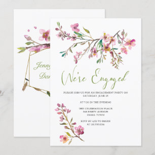 Invitación Fiesta de compromiso floral de flor de cerezo rosa