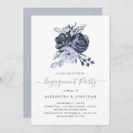 Invitación Fiesta de compromiso floral de la acuarela azul