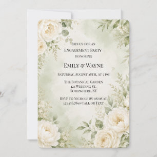 Invitación Fiesta de compromiso floral de marfil verde salvia