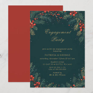 Invitación Fiesta de Compromiso Floral de Navidad en Verde Do