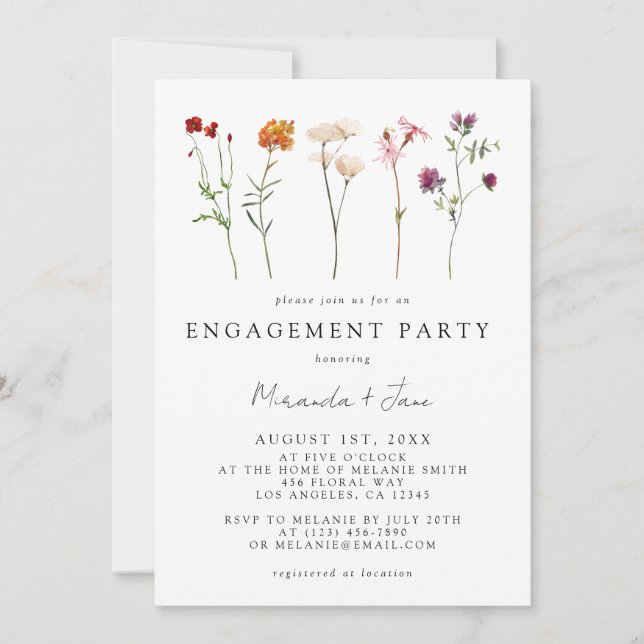 Invitación Fiesta de compromiso floral de orgullo lésbico de  (Anverso)