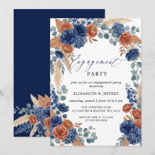 Invitación Fiesta de compromiso floral de Pampas Terracota y