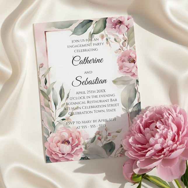 Invitación Fiesta de compromiso floral de peonía rosa acuarel (Subido por el creador)