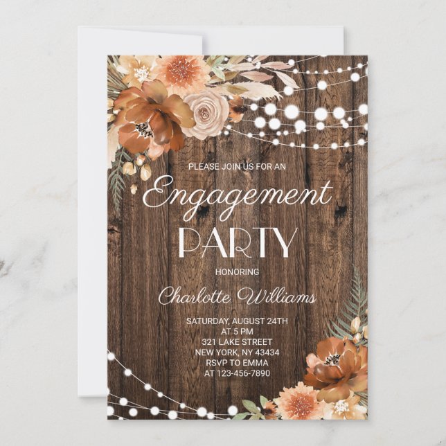 Invitación Fiesta de compromiso floral de terracota boho rúst (Anverso)