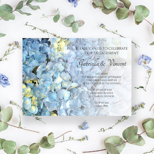 Invitación Fiesta de compromiso floral del Hydrangea azul (Subido por el creador)