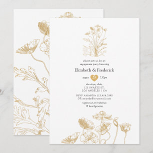 Invitación Fiesta de compromiso floral dorada chic