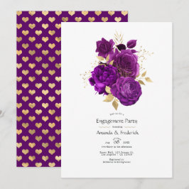 Invitación Fiesta de compromiso floral dorada y morada