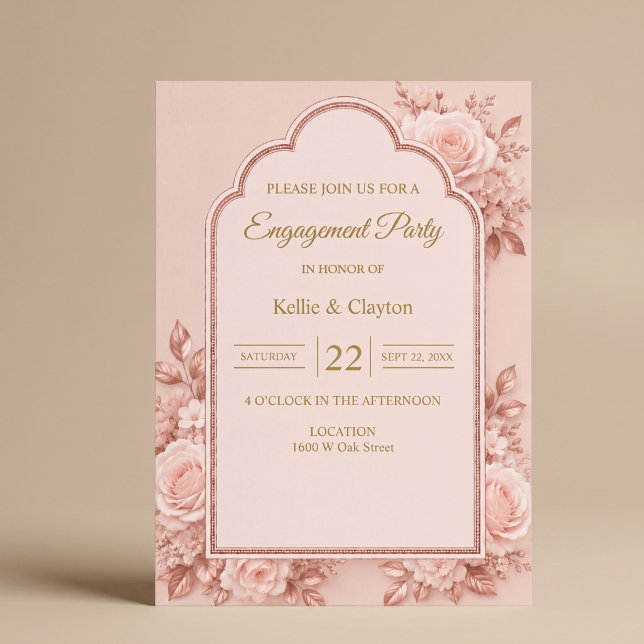 Invitación Fiesta de compromiso floral en rosa oro (Subido por el creador)