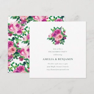 Invitación Fiesta de Compromiso Floral Frambuesa Rosa Magenta