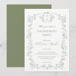 Invitación Fiesta de compromiso floral francesa en verde salv