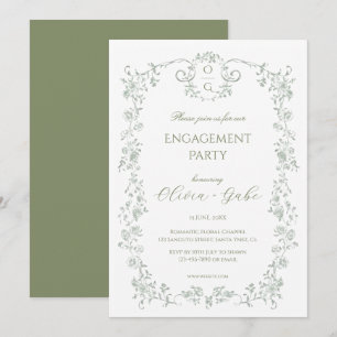 Invitación Fiesta de compromiso floral francesa en verde salv