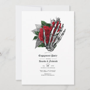 Invitación Fiesta de compromiso floral gótica roja y negra