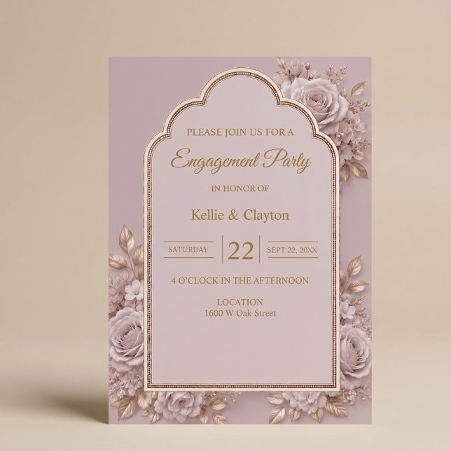 Invitación Fiesta de compromiso floral malva (Subido por el creador)
