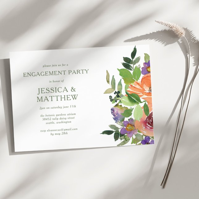 Invitación Fiesta de compromiso floral naranja con acuarela m (Subido por el creador)