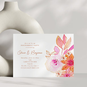 Invitación Fiesta de compromiso floral naranja rosa acuarela