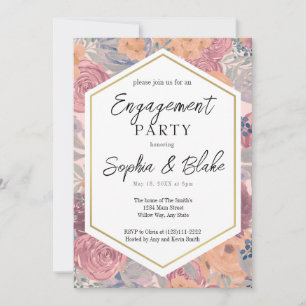 Invitación Fiesta de compromiso floral naranja y rosa tradici
