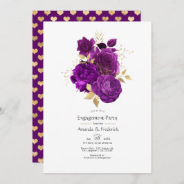 Invitación Fiesta de compromiso floral púrpura y dorado