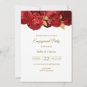 Invitación Fiesta de compromiso floral roja y dorada