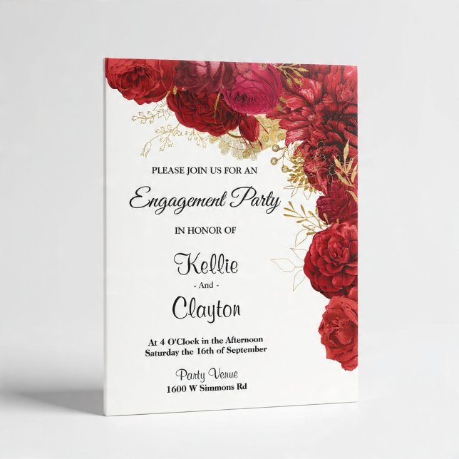 Invitación Fiesta de Compromiso Floral Rojo y Dorado (Subido por el creador)