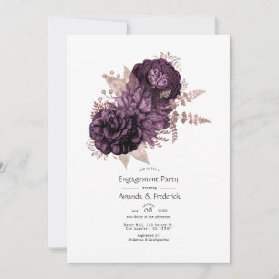 Invitación Fiesta de Compromiso Floral Rosa Dorado y Púrpura