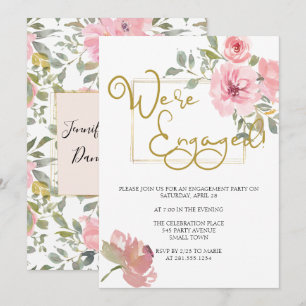 Invitación Fiesta de compromiso floral rosa suave acuarela ex