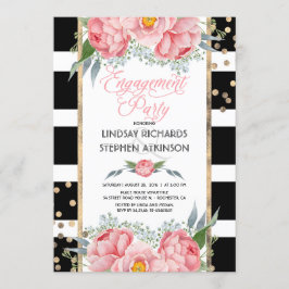 Invitación Fiesta de compromiso floral rosada Stripes Gold Co