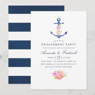 Invitación Fiesta de compromiso floral temática náutica acuar