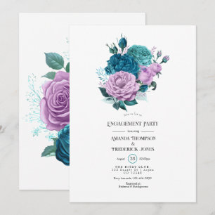 Invitación Fiesta de compromiso floral turquesa y lavanda