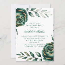 Invitación Fiesta de Compromiso Floral Verde Esmeralda y Dora