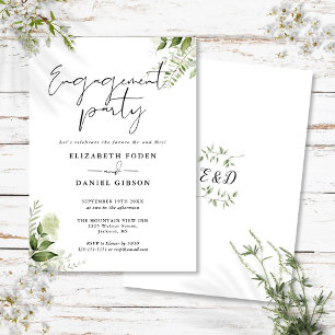 Invitación Fiesta de compromiso Floral Verde Negro y Blanco